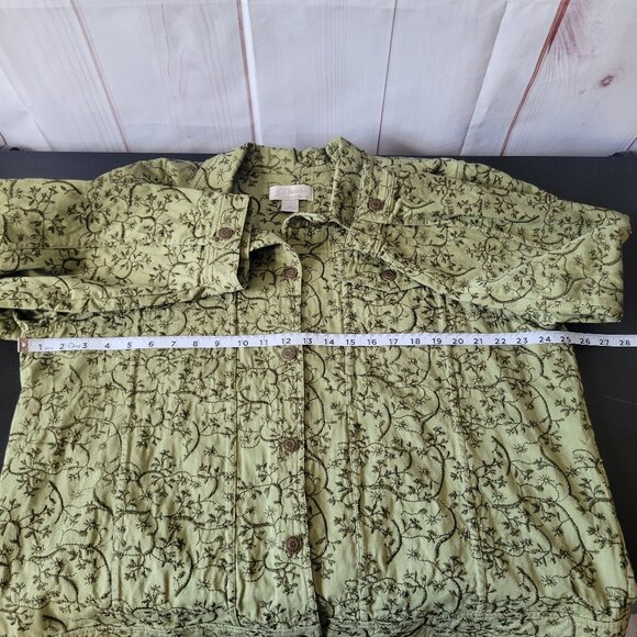 CJ Banks Green Embroidered Button-down Jacket, Shacket, Women’s 1X, 100% Cotton - Picture 7 of 8